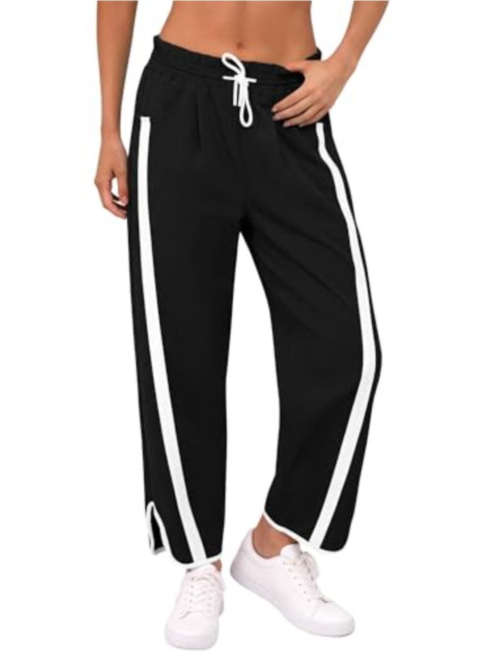 Women's Lightweight Baggy Track Pants Drawstring Waist Wide Leg with Pockets